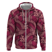 Sweet Pink Monstera Zip Hoodie Polynesian Tribal Pattern - Polynesian Pride