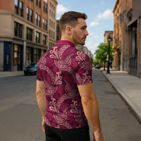 Sweet Pink Monstera Zipper Polo Shirt Polynesian Tribal Pattern - Polynesian Pride
