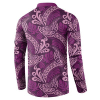Royal Purple Monstera Button Sweatshirt Polynesian Tribal Pattern - Polynesian Pride