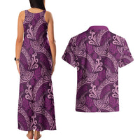 Royal Purple Monstera Couples Matching Tank Maxi Dress and Hawaiian Shirt Polynesian Tribal Pattern - Polynesian Pride