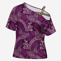 Royal Purple Monstera Cross Shoulder Shirt Polynesian Tribal Pattern - Polynesian Pride