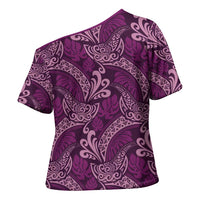 Royal Purple Monstera Cross Shoulder Shirt Polynesian Tribal Pattern - Polynesian Pride