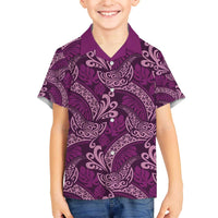 Royal Purple Monstera Family Matching Off The Shoulder Long Sleeve Dress and Hawaiian Shirt Polynesian Tribal Pattern - Polynesian Pride
