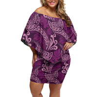 Royal Purple Monstera Family Matching Off Shoulder Short Dress and Hawaiian Shirt Polynesian Tribal Pattern - Polynesian Pride