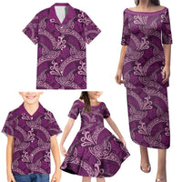 Royal Purple Monstera Family Matching Puletasi and Hawaiian Shirt Polynesian Tribal Pattern - Polynesian Pride