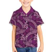 Royal Purple Monstera Family Matching Puletasi and Hawaiian Shirt Polynesian Tribal Pattern - Polynesian Pride