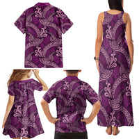 Royal Purple Monstera Family Matching Tank Maxi Dress and Hawaiian Shirt Polynesian Tribal Pattern - Polynesian Pride