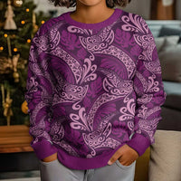 Royal Purple Monstera Kid Ugly Christmas Sweater Polynesian Tribal Pattern - Polynesian Pride