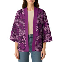 Royal Purple Monstera Kimono Polynesian Tribal Pattern - Polynesian Pride