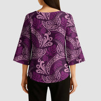 Royal Purple Monstera Kimono Sleeve Blouse Polynesian Tribal Pattern - Polynesian Pride