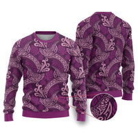 Royal Purple Monstera Ugly Christmas Sweater Polynesian Tribal Pattern - Polynesian Pride