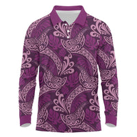 Royal Purple Monstera Long Sleeve Polo Shirt Polynesian Tribal Pattern - Polynesian Pride