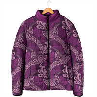 Royal Purple Monstera Padded Jacket Polynesian Tribal Pattern - Polynesian Pride