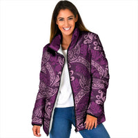 Royal Purple Monstera Padded Jacket Polynesian Tribal Pattern - Polynesian Pride