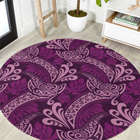 Royal Purple Monstera Round Carpet Polynesian Tribal Pattern - Polynesian Pride