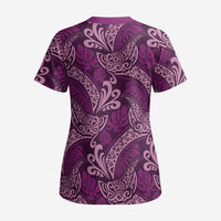 Royal Purple Monstera Scrub Top Polynesian Tribal Pattern - Polynesian Pride