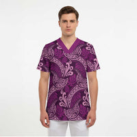 Royal Purple Monstera Scrub Top Polynesian Tribal Pattern - Polynesian Pride
