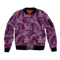 Royal Purple Monstera Sleeve Zip Bomber Jacket Polynesian Tribal Pattern - Polynesian Pride