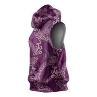 Royal Purple Monstera Sleeveless Hoodie Polynesian Tribal Pattern - Polynesian Pride