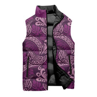 Royal Purple Monstera Sleeveless Puffer Jacket Polynesian Tribal Pattern - Polynesian Pride