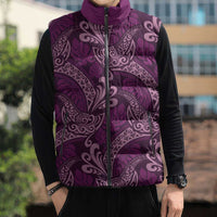 Royal Purple Monstera Sleeveless Puffer Jacket Polynesian Tribal Pattern - Polynesian Pride