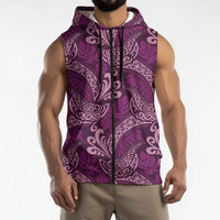 Royal Purple Monstera Sleeveless Zip Hoodie Polynesian Tribal Pattern - Polynesian Pride