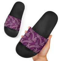 Royal Purple Monstera Slide Sandals Polynesian Tribal Pattern - Polynesian Pride