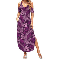 Royal Purple Monstera Summer Maxi Dress Polynesian Tribal Pattern - Polynesian Pride