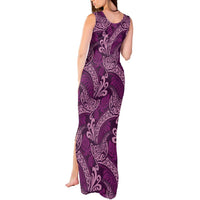 Royal Purple Monstera Tank Maxi Dress Polynesian Tribal Pattern - Polynesian Pride