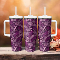 Royal Purple Monstera Tumbler With Handle Polynesian Tribal Pattern - Polynesian Pride