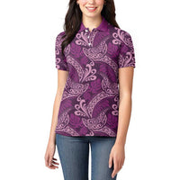 Royal Purple Monstera Women Polo Shirt Polynesian Tribal Pattern - Polynesian Pride