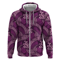 Royal Purple Monstera Zip Hoodie Polynesian Tribal Pattern - Polynesian Pride
