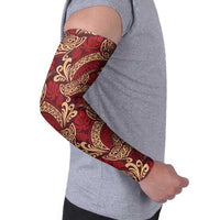 Luxury Red Monstera Arm Sleeves Polynesian Tribal Pattern - Polynesian Pride