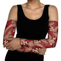 Luxury Red Monstera Arm Sleeves Polynesian Tribal Pattern - Polynesian Pride