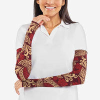 Luxury Red Monstera Arm Sleeves Polynesian Tribal Pattern - Polynesian Pride