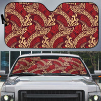Luxury Red Monstera Auto Sun Shade Polynesian Tribal Pattern - Polynesian Pride