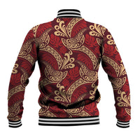 Luxury Red Monstera Baseball Jacket Polynesian Tribal Pattern - Polynesian Pride