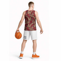 Luxury Red Monstera Basketball Jersey Polynesian Tribal Pattern - Polynesian Pride