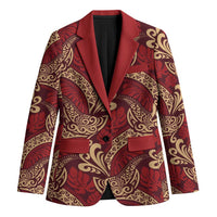 Luxury Red Monstera Blazer Polynesian Tribal Pattern - Polynesian Pride