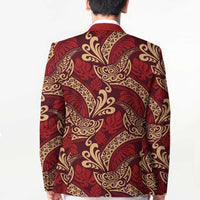 Luxury Red Monstera Blazer Polynesian Tribal Pattern - Polynesian Pride