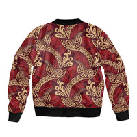 Luxury Red Monstera Bomber Jacket Polynesian Tribal Pattern - Polynesian Pride