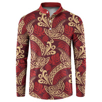 Luxury Red Monstera Button Sweatshirt Polynesian Tribal Pattern - Polynesian Pride