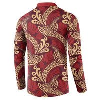 Luxury Red Monstera Button Sweatshirt Polynesian Tribal Pattern - Polynesian Pride