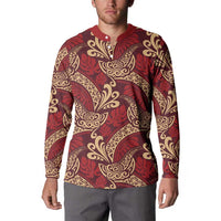 Luxury Red Monstera Button Sweatshirt Polynesian Tribal Pattern - Polynesian Pride