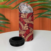 Luxury Red Monstera 4 in 1 Can Cooler Tumbler Polynesian Tribal Pattern - Polynesian Pride