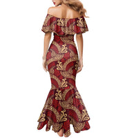 Luxury Red Monstera Family Matching Mermaid Dress and Hawaiian Shirt Polynesian Tribal Pattern - Polynesian Pride