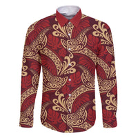 Luxury Red Monstera Family Matching Off The Shoulder Long Sleeve Dress and Hawaiian Shirt Polynesian Tribal Pattern - Polynesian Pride