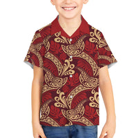 Luxury Red Monstera Family Matching Off The Shoulder Long Sleeve Dress and Hawaiian Shirt Polynesian Tribal Pattern - Polynesian Pride