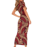 Luxury Red Monstera Family Matching Short Sleeve Bodycon Dress and Hawaiian Shirt Polynesian Tribal Pattern - Polynesian Pride