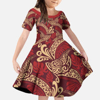 Luxury Red Monstera Family Matching Summer Maxi Dress and Hawaiian Shirt Polynesian Tribal Pattern - Polynesian Pride